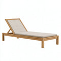 Lettino prendisole 200 x 70 cm in legno naturale e tessuto beige - schienale reclinabile stile moderno