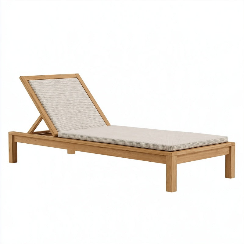 Lettino prendisole 200 x 70 cm in legno naturale e tessuto beige - schienale reclinabile stile moderno