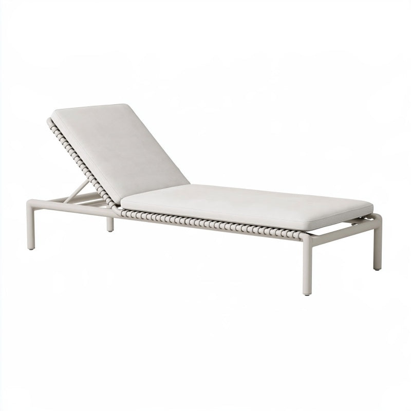 Lettino prendisole 200 x 70 cm in metallo beige con schienale reclinabile da esterno