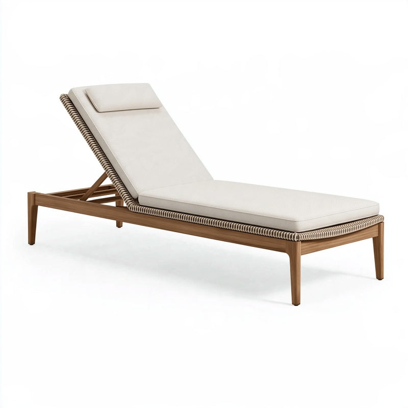 Lettino prendisole da esterno 200 x 70 x 80 cm in legno marrone con rivestimento beige regolabile