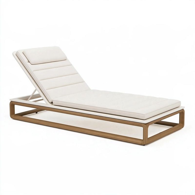 Lettino prendisole 200 x 70 cm in legno naturale e tessuto bianco reclinabile