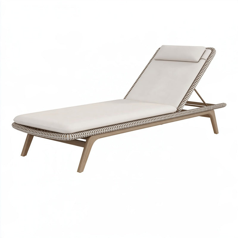 Lettino prendisole 200 x 70 cm in legno e corda intrecciata beige per esterno con schienale regolabile
