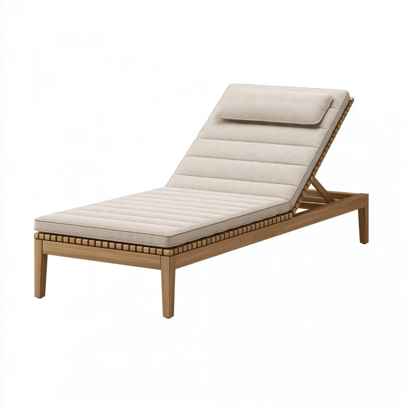 Lettino prendisole 200 x 70 cm in legno e tessuto beige - schienale regolabile stile contemporaneo