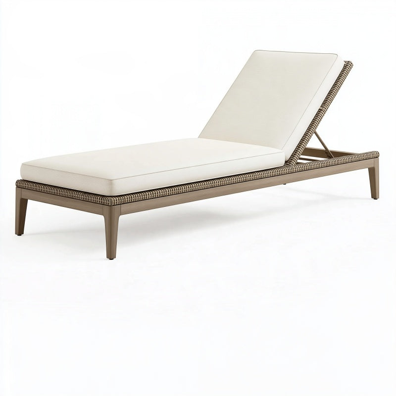 Lettino prendisole 200 x 70 cm in legno e corda beige con schienale reclinabile