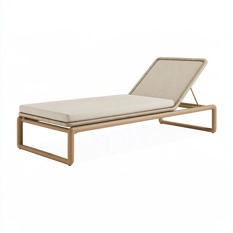 Lettino prendisole 200x75 cm in metallo beige con schienale reclinabile per esterno
