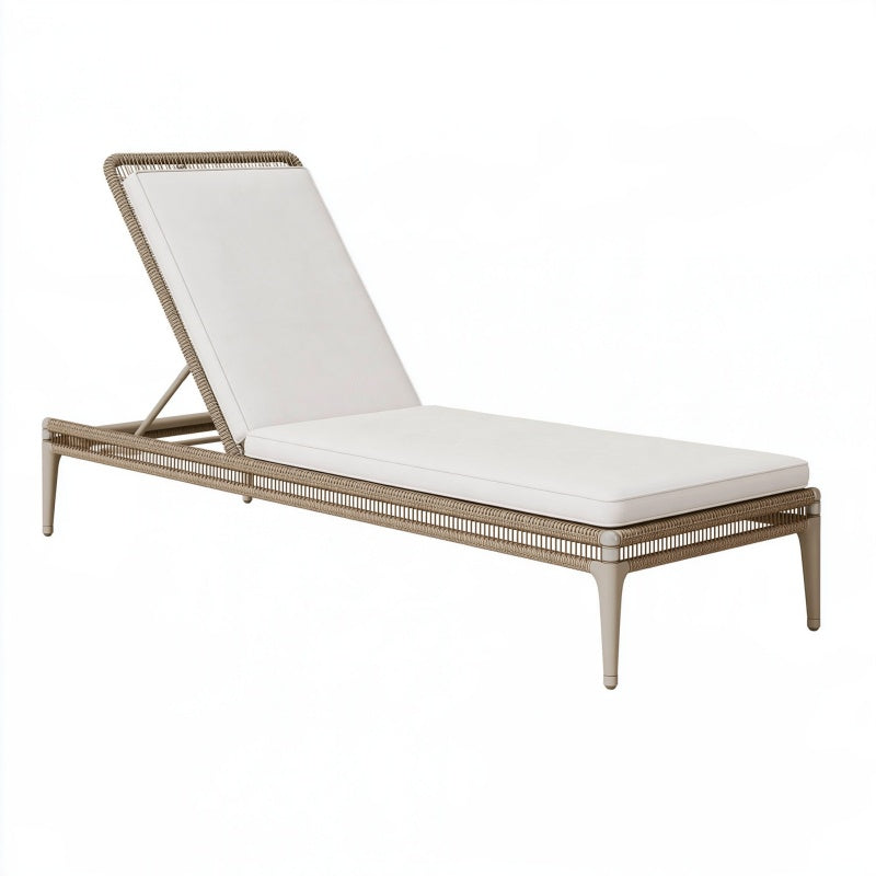 Lettino prendisole 200 x 70 cm in corda beige con cuscino bianco - schienale regolabile da esterno