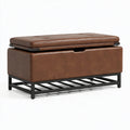 Panca contenitore 120 x 45 x 55 cm in similpelle marrone con struttura in metallo stile industriale