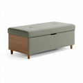 Panca contenitore 120x45x48 cm in tessuto verde salvia e legno - stile moderno