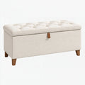 Panca contenitore 100 x 40 x 45 cm in tessuto beige con seduta capitonné e gambe in legno