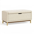 Panca contenitore 120x45x50 cm in tessuto beige con seduta imbottita stile moderno