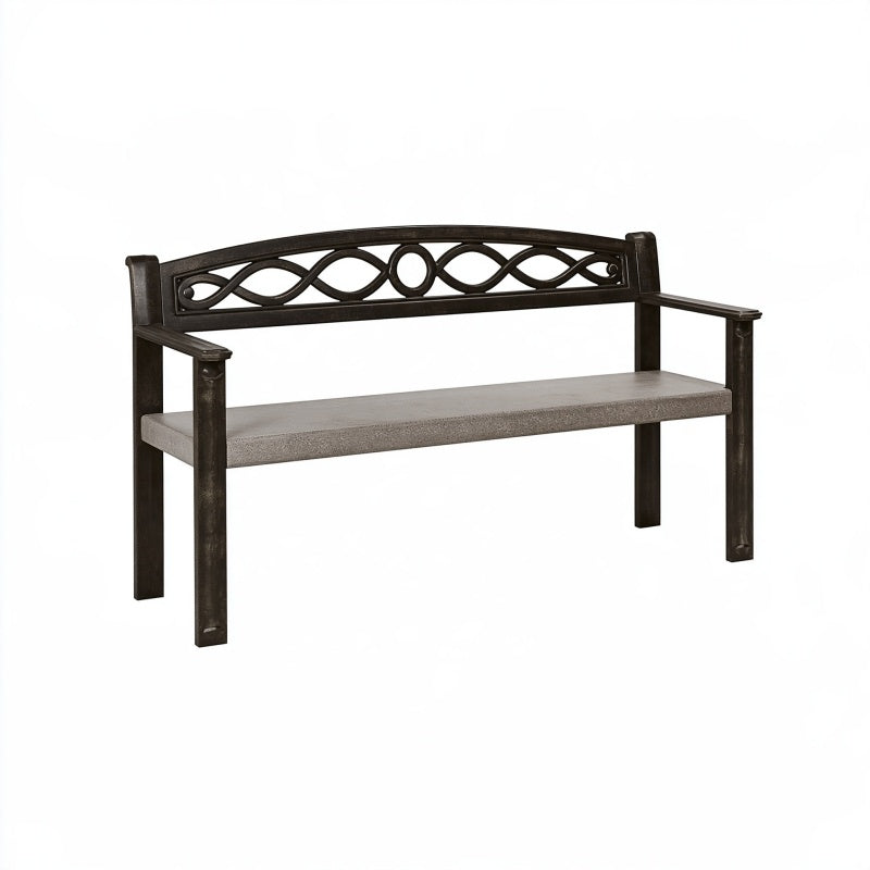 Panca da giardino 120 x 60 x 90 cm in metallo nero con seduta grigia stile classico