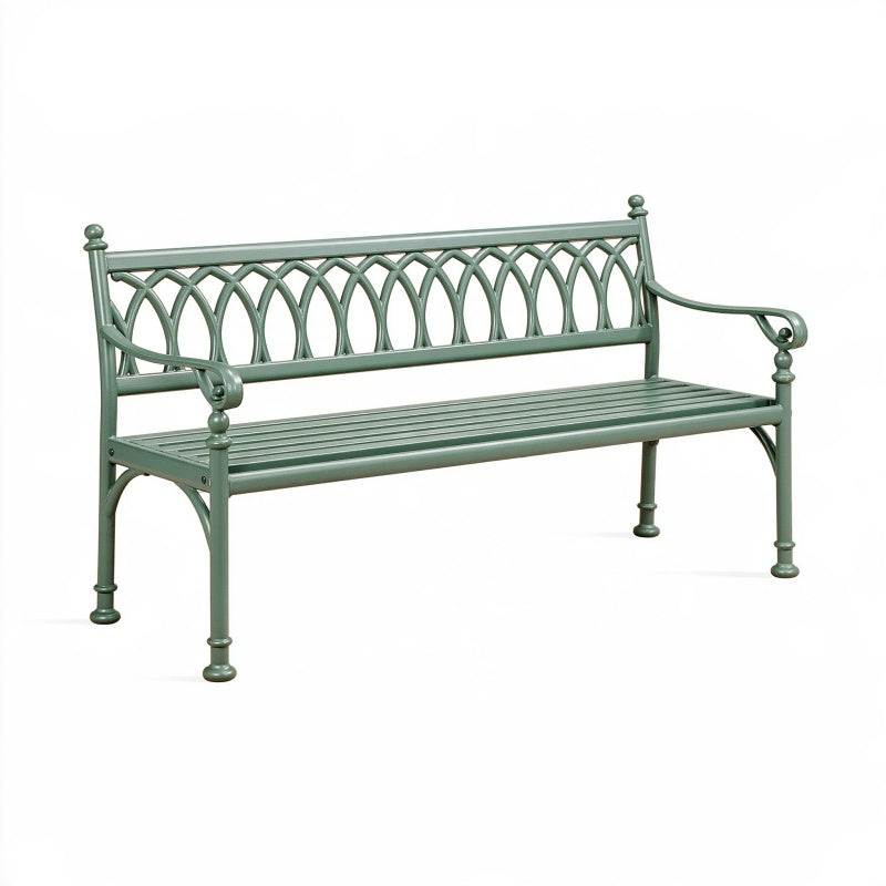 Panchina da giardino 122 x 61 x 90 cm in metallo verde salvia stile classico per esterni