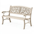 Panchina da giardino 120 x 60 x 90 cm in metallo avorio con schienale decorativo