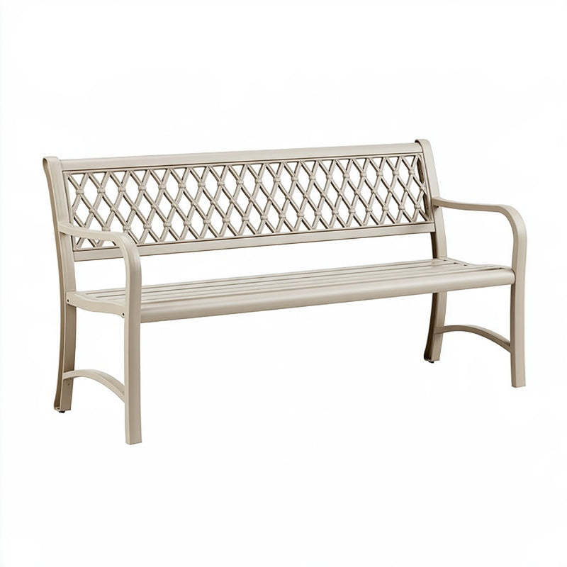 Panchina da giardino 122 x 63 x 91 cm in metallo beige - schienale traforato con braccioli