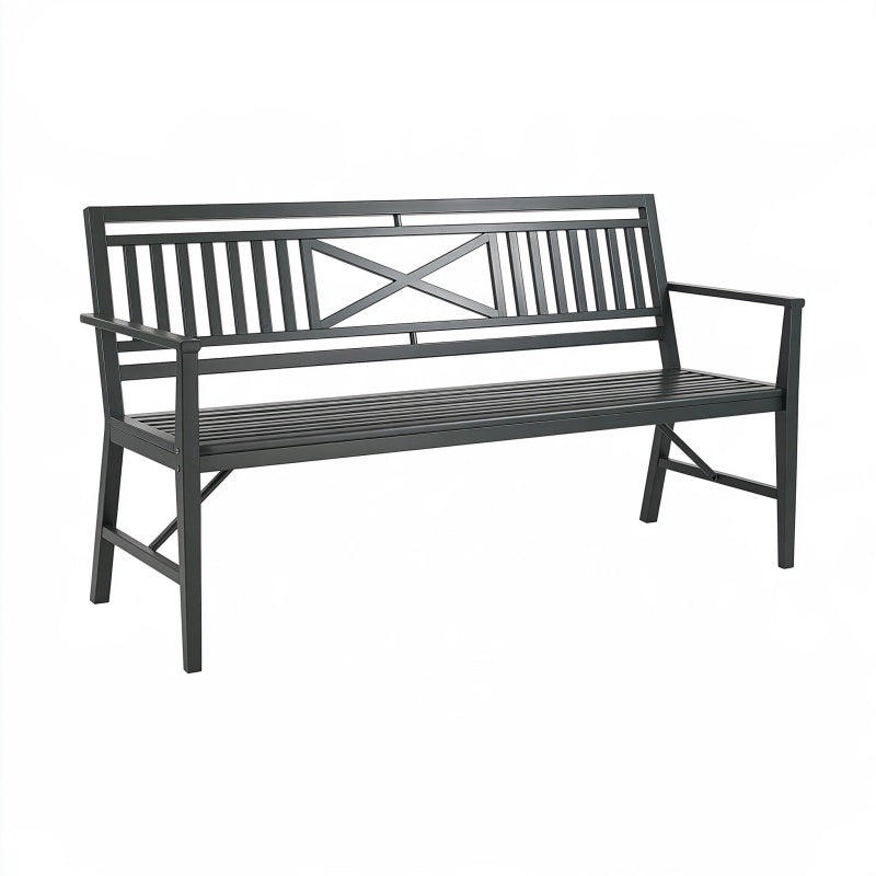 Panca da giardino 150 x 60 x 90 cm in acciaio grigio antracite a 3 posti con schienale