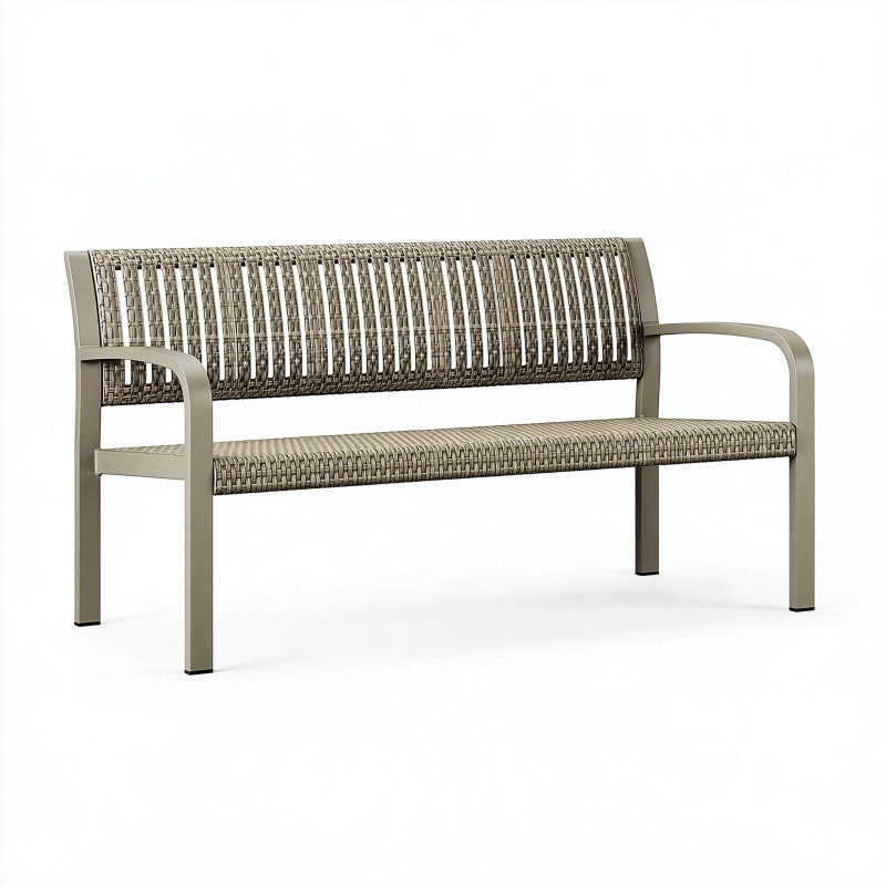 Panca da esterno 120 cm in metallo e fibra intrecciata beige a 2 posti