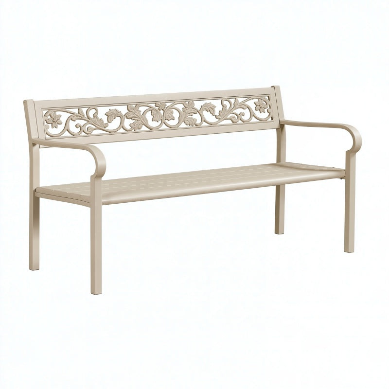 Panca da giardino 120 x 60 x 85 cm in metallo beige con schienale decorativo