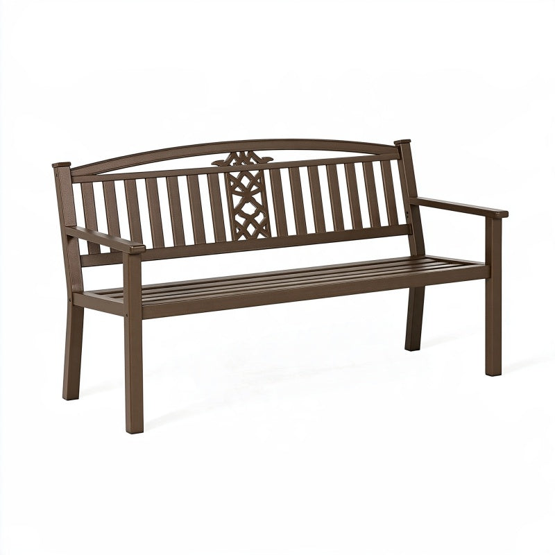 Panchina da giardino 122 x 61 x 91 cm in metallo marrone con braccioli stile classico