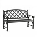 Panchina da giardino 122 x 61 x 90 cm in metallo nero - schienale a griglia e braccioli