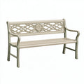 Panchina da giardino 120 x 60 x 88 cm in metallo beige stile classico con schienale decorativo