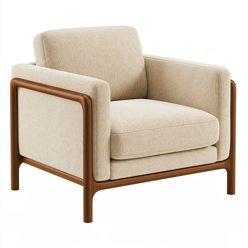 Poltrona 85 x 82 x 78 cm in tessuto beige e legno - stile moderno da soggiorno