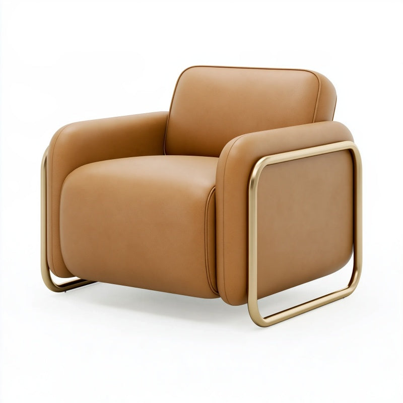 Poltrona 90 x 85 x 78 cm in similpelle marrone con struttura in metallo dorato stile moderno