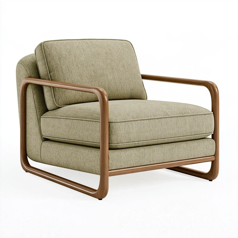 Poltrona 82 x 88 x 78 cm in tessuto verde oliva e legno - stile moderno con braccioli