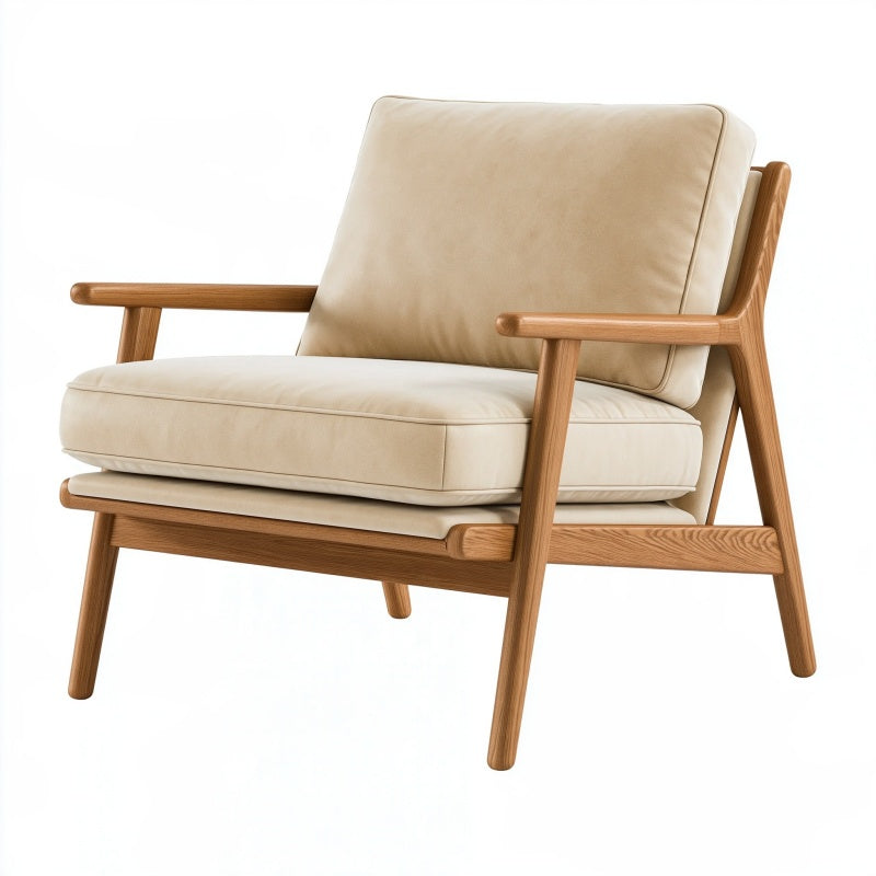 Poltrona 76 x 82 x 82 cm in legno e rivestimento beige - stile nordico