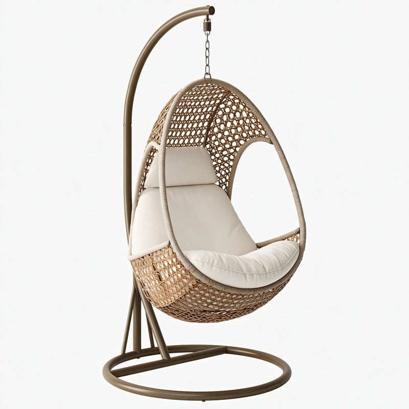Poltrona sospesa 105 x 105 x 195 cm in rattan beige con struttura in metallo - relax moderno