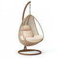 Poltrona sospesa 105 x 105 x 195 cm in legno e intreccio beige con base autoportante