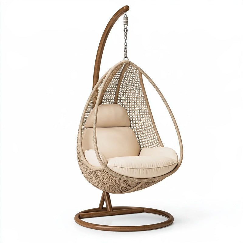 Poltrona sospesa 105 x 105 x 195 cm in legno e intreccio beige con base autoportante