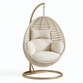 Poltrona sospesa 105 x 105 x 195 cm in fibra intrecciata beige con supporto in metallo dorato