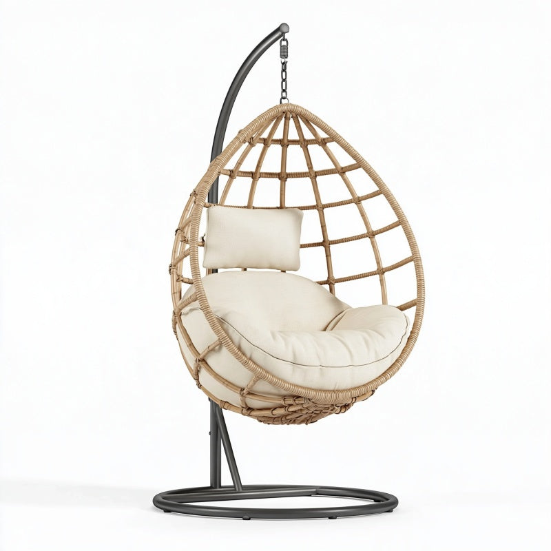 Poltrona sospesa 105 x 105 x 195 cm in fibra intrecciata beige con base in metallo per relax